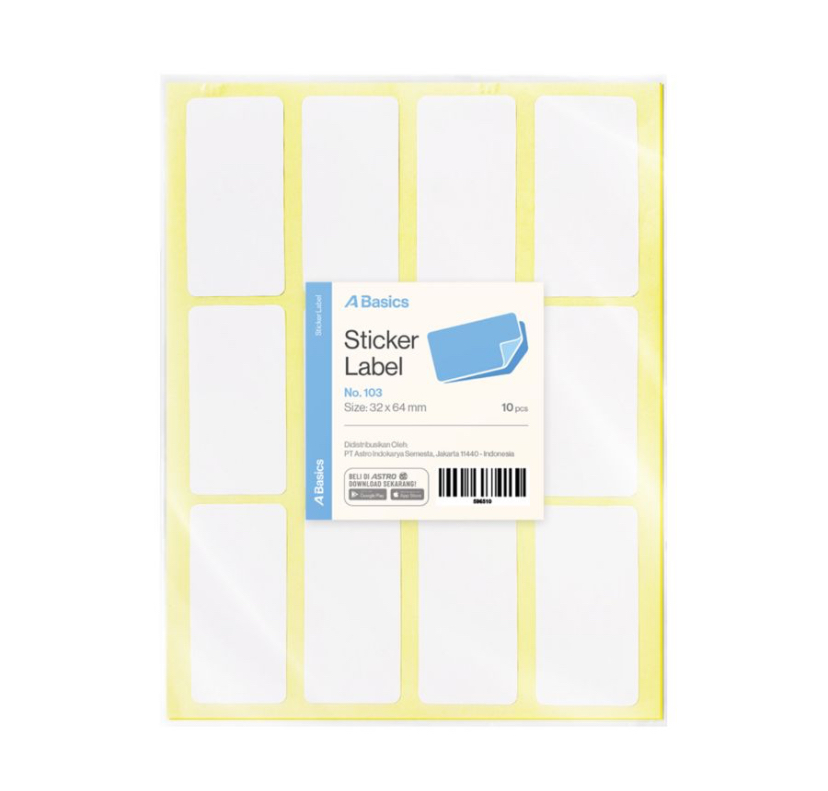 Label Sticker Polos No. 103 Size 32 x 64mm Putih A Basics 10sheets